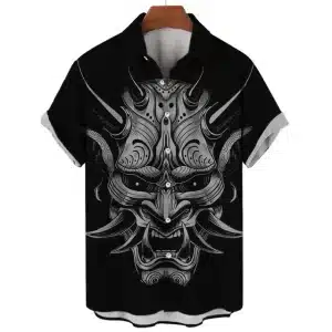 Demon Mask Black Samurai Hawaiian Shirt