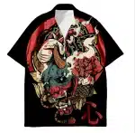 Dual Oni Mask and Serpent Samurai Hawaiian Shirt