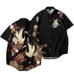 Elegant Crane and Blossom Samurai Hawaiian Shirt