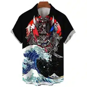 Great Wave Black Samurai Hawaiian Shirt