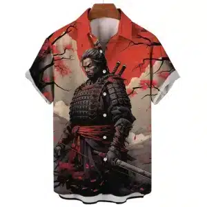 Japanese Art Samurai Red Hawaiian Shirt
