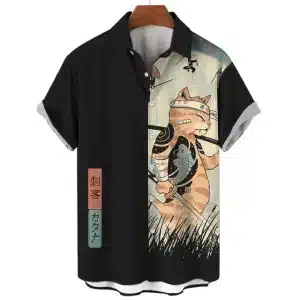 Koi Fish Tattoo Samurai Cat Hawaiian Shirt