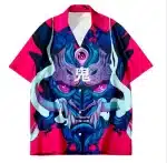 Neon Japanese Oni Mask Pink Hawaiian Shirt