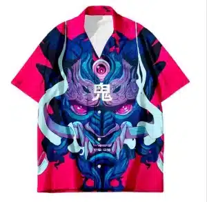 Neon Japanese Oni Mask Pink Hawaiian Shirt