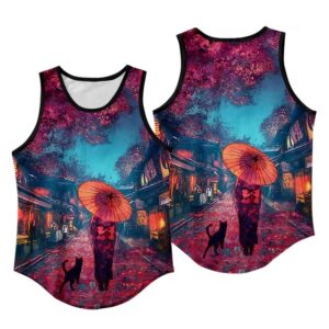 Old Japan Geisha and Cherry Blossoms Tank Top
