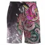 Oni Mask and Snake Floral Samurai Men's Shorts