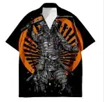 Rising Sun Black & Orange Samurai Hawaiian Shirt