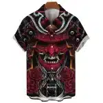 Samurai Oni Mask with Roses Hawaiian Shirt