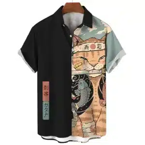 Smiling Samurai Cat Warrior Hawaiian Shirt