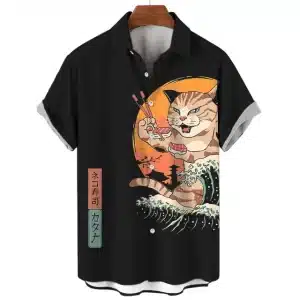 Sushi Samurai Cat in the Wave Hawaiian Shirt