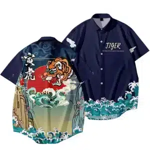 Tiger and Kanagawa Wave Samurai Hawaiian Shirt
