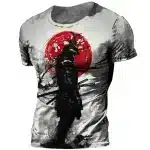 Cherry Blossom Red Sun Samurai Silhouette T-shirt