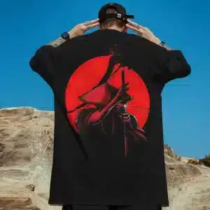 Crimson Moon Samurai Shadow Black and Red T-shirt