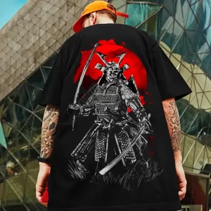 Dual-Wielding Samurai Warrior Against Red Sun T-shirt