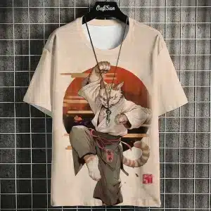 Karate Cat Master Sunset Beige Samurai T-shirt