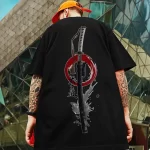 Katana Splash Red Circle Art Samurai Black T-shirt