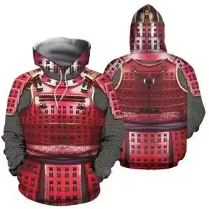 Realistic Red Samurai Armor Full Print Hoodie