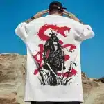 Red Dragon Samurai Silhouette White T-shirt