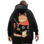 Samurai Cat Graphic Fashion Hoodie