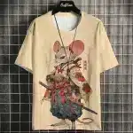 Samurai Mouse Warrior with Katana Beige T-shirt