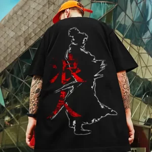 Samurai Ronin Shadow Art Red Kanji T-Shirt