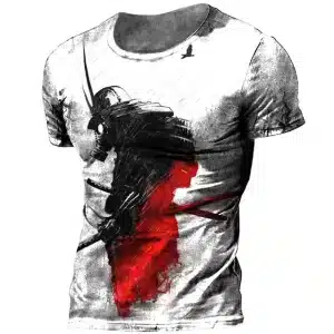 Samurai Shadow White and Red Warrior Silhouette Tee