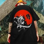 Samurai Spirit Red Moon Battle Art Black T-Shirt