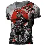 Samurai War God Red Sun Maple Leaves Tee