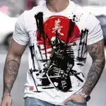 Samurai Warrior Red Sun Kanji White T-shirt