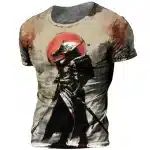 Sunset Samurai Ink Art Beige and Red T-shirt