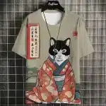 Traditional Kimono Cat Ukiyo-e Beige Samurai Tee