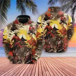 Yellow Sun Samurai Warriors Vintage Hoodie