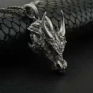 Antique Silver Finish Dragon Head Pendant Necklace