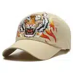 Beige Tiger Flame Graphic Baseball Cap