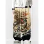 Beige and Black Dragon and Wave Ukiyo-e Joggers