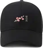 Black Cherry Blossom Baseball Cap with Japanese Text