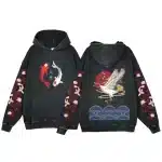 Black Koi and Crane Japanese Art Hoodie