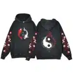 Black Koi and Flaming Yin-Yang Warrior Hoodie