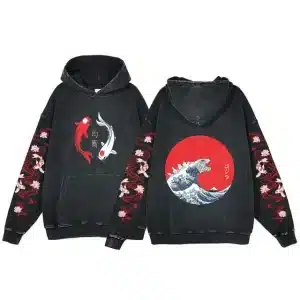 Black Koi and Godzilla Wave Warrior Hoodie