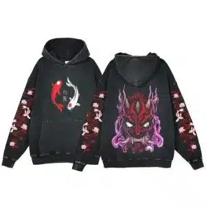 Black Koi and Oni Mask Demon Hoodie