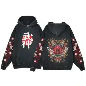 Black Oni Mask and Kanji Streetwear Hoodie