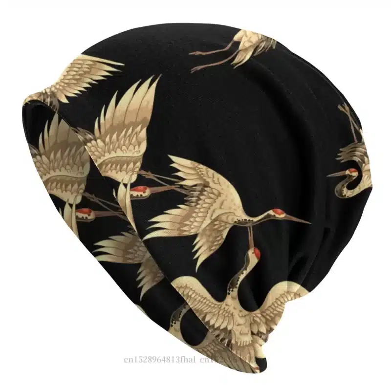 Black and Golden Majestic Crane Beanie