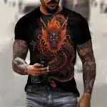 Black and Orange Ember Dragon Samurai T-Shirt