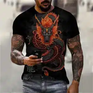 Black and Orange Ember Dragon Samurai T-Shirt