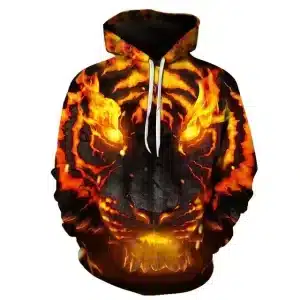 Black and Orange Inferno Flame Tiger Hoodie