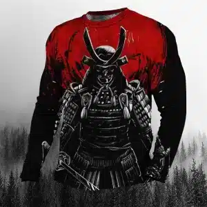 Black and Red Samurai Warrior Long Sleeve Shirt