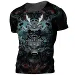 Black and Teal Warrior Samurai Print T-Shirt