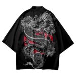 Black with White Dragon Fashion Kimono Shirt