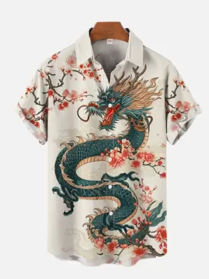 Cherry Blossom Dragon Elegance Art Hawaiian Shirt