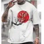 Cherry Blossom and Japan Flag White T-Shirt